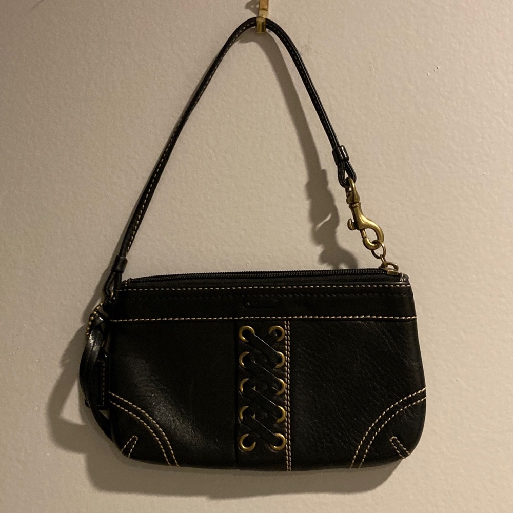 Coach Black Wristlet with Gold Stitching - Picture 5 of 5